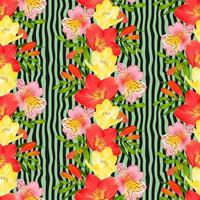 SEAMLESS BACKGROUND WITH FREESIA AND ALSTROEMERIA IN VECTOR