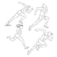 A collection of doodle art illustrations that includes the following sports track and field runner track and field runner vector sketch illustration