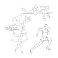 A collection of doodle art illustrations that includes the following sports track and field runner track and field runner vector sketch illustration