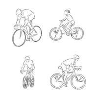 Bicyclist rider man with bike isolated on background vector illustration hand drawn sketch cyclist vector sketch illustration