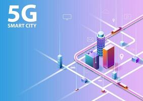 Concepto de tecnología de red de comunicación de ciudad inteligente 5g Internet de alta velocidad y diseño de ilustración de vector de conexión