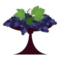 Grapes with leaves in a fruit bowl Flat style vector Illustration