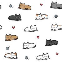 Cute cat kitten sleeping cartoon doodle seamless pattern vector