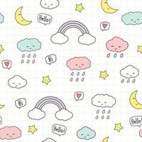 Cute pastel sky star rainbow cartoon doodle seamless pattern vector