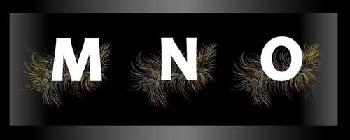 Letters of the alphabet on a black background with feathers of exotic birds vector