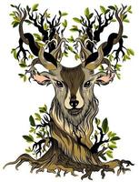 Vector image of a deer as a concept of a single whole nature and animals
