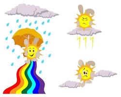 Vector image of a sunbeam with clouds and an umbrella