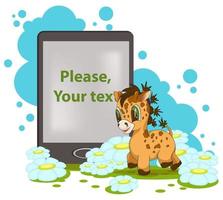 Vector image of a giraffe with an book having a field for your inscription in cartoon style