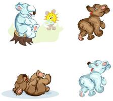 Vector image of a bear and a Sunny Bunny with a bouquet of wild flowers of three daisies