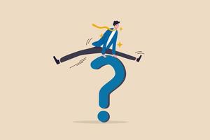 Solution to solve business problem business man jump over big question mark sign vector