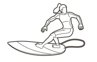 pose de jugador femenino de deporte de surf vector