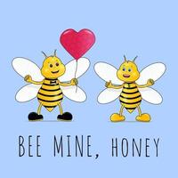 par lindo abejas enamoradas tarjeta de felicitación del día de san valentín con globo de corazón vector