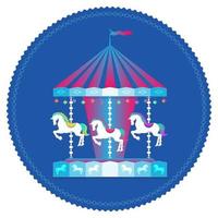 Carousel with horses amusement park concept with Merry go round carousel vector