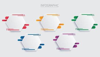 Plantilla de vector de infografía de hexágono colorido con fondo abstracto de 5 opciones