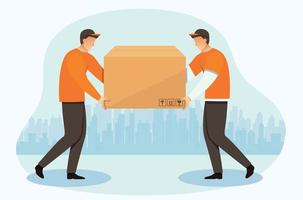 Delivery courier man with a box Delivery of goods vector