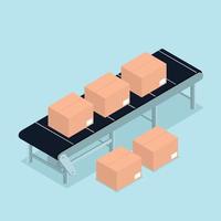 Isometric industrial conveyor belt with packaging vector