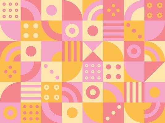 Circular pieces are creating patterns in a square mosaic grid