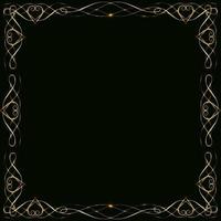 Gold frames with hearts with glare and radiance blank for a card isolated on black  wedding card vector