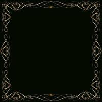 Gold frames with hearts with glare and radiance blank for a card isolated on black  wedding card vector