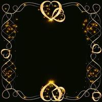 Vector golden frame with hearts effects of light