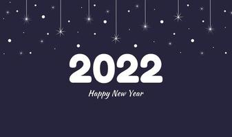 Postcard or banner Happy New Year 2022 in dark blue with garland stars and snow Vector festive background