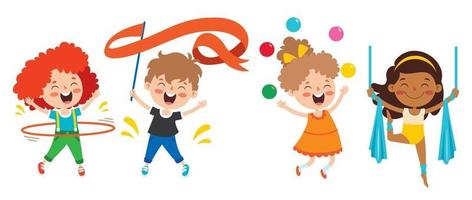 niños felices haciendo varios deportes. vector