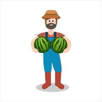 Male farmer holding watermelons vector illustration in flat style