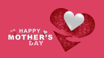 Tarjeta de felicitación del día de la madre con patrón de corazón y amor y fondo de color rosa vector