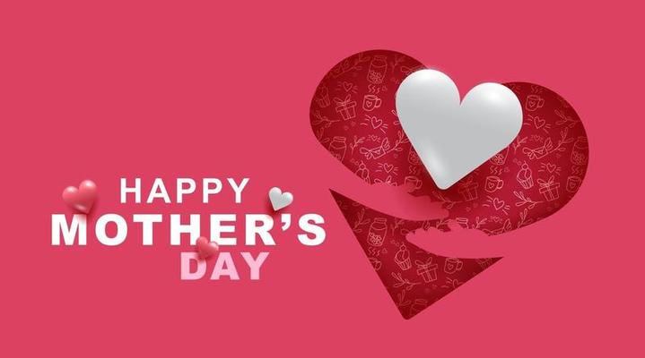 Mothers day greeting card with Heart and love pattern and pink color background