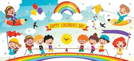 Happy Multi Ethnic Kids Playing Together vector