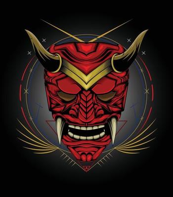 Japanese illustration culture with samurai mask design template
