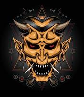 devil mask illustration with sacred symbol in Japanese style vector