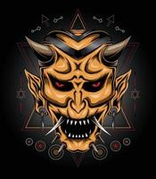 devil mask illustration with sacred symbol in Japanese style vector