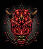 ilustración de cara de diablo rojo en máscara de demonio japonés