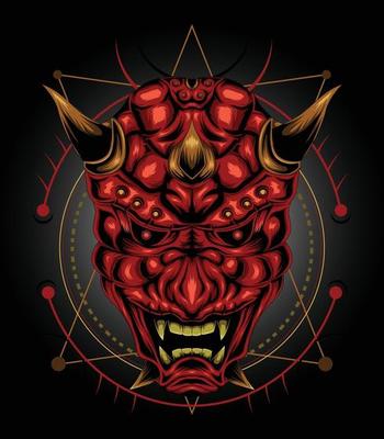 Red devil face illustration in Japanese demon mask