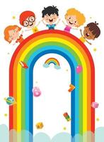 niños multiétnicos jugando en el arco iris vector