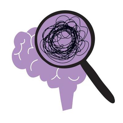 Flat design concept of a Brain with a loupe with mess and thinking about problem Mental Health and everyday Problem Stress and deadlines Stress tolerance