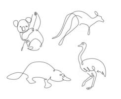 one line set of Australian animals Koala Kangaroo Ostrich Platypus vector