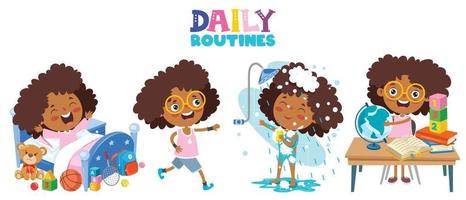 Little Kid Making Daily Routine Activities vector