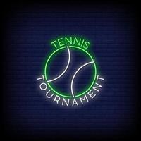 vector de texto de estilo de letreros de neón de torneo de tenis