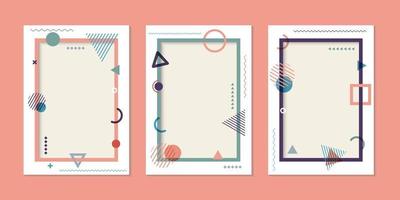 Set of cover brochure template simple geometric pattern and frame background memphis style vector