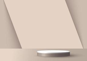3D realistic empty light brown and white round pedestal mockup overlapped on diagonal backdrop vector