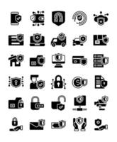 set of 30 protection and security solid icons vector