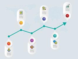 Infografía de gráfico de crecimiento horizontal abstracto 6 pasos con plantilla de icono vector