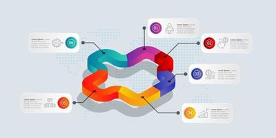 Infografía de línea de tiempo isométrica abstracta 6 pasos con iconos vector