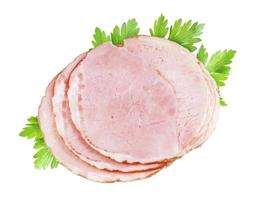 Slices of smoked ham isolated on white