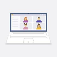 videollamada con personas en la computadora portátil desde casa vector