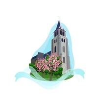 Church building and architecture beautiful castle  vector illustration in flat style