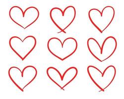 Red heart shaped hand drawn line drawing For adorning the love of a young couple vector