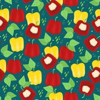 Red and yellow bell peppers seamless pattern Useful vitamins for vegetables Vector print in flat style